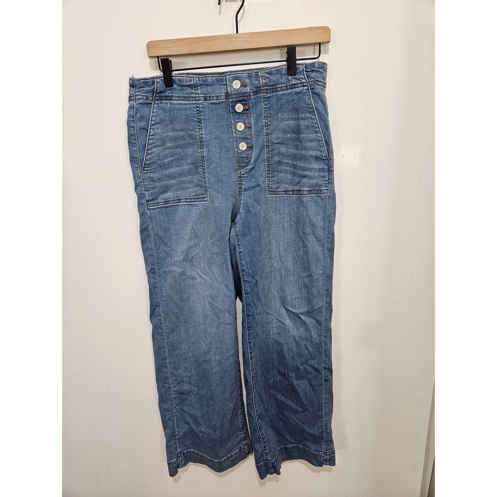 Chicos Wide Leg Ankle Jeans Medium Wash Button Fly Denim Pants Size 1.5P 10R